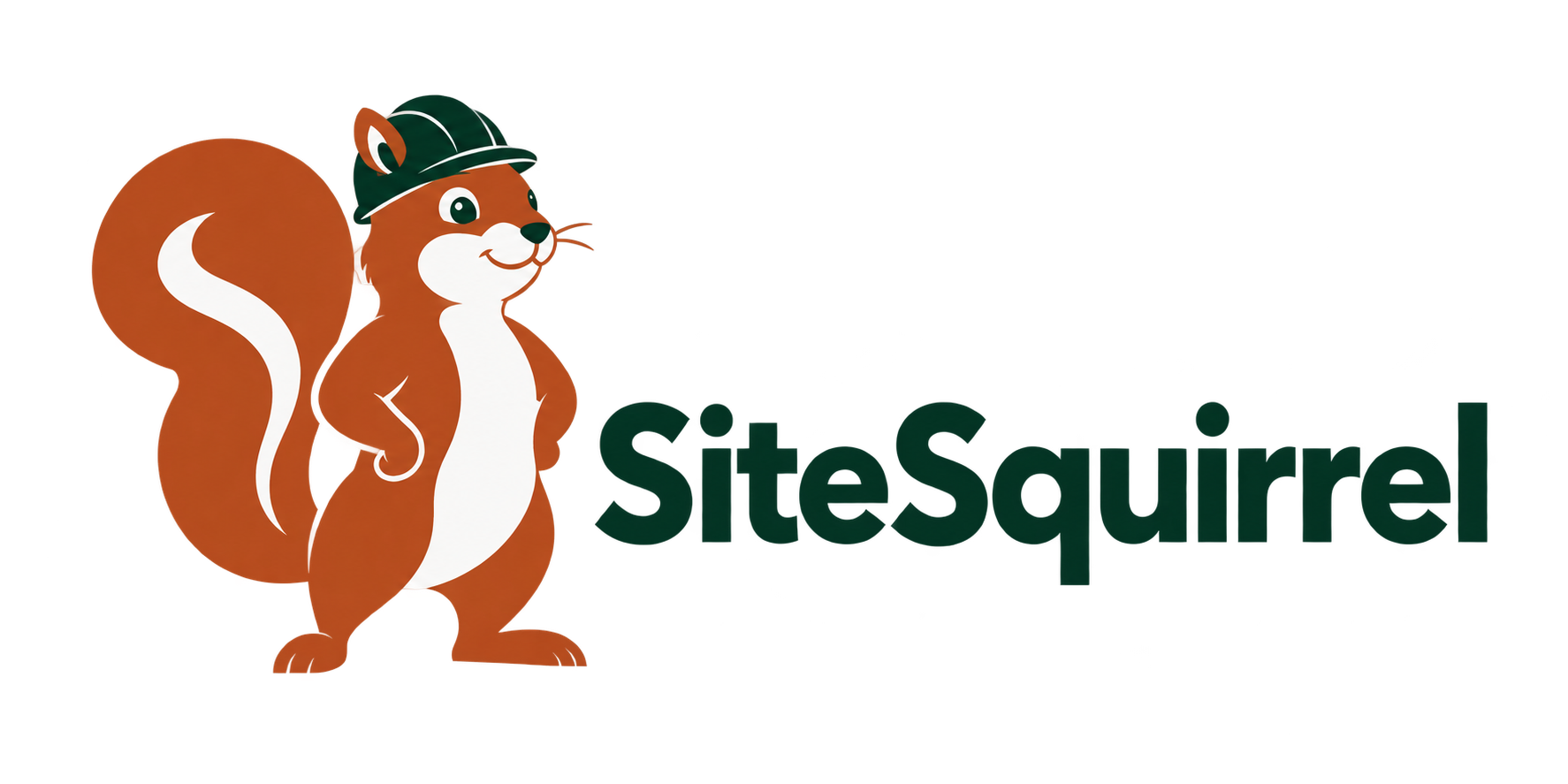 SiteSquirrel: a copper squirrel wearing a forest-green hard hat